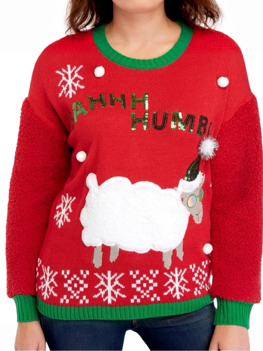 Joyland Bahhh Humbug Sheep Ugly Christmas Sweater Sherpa XL Holiday